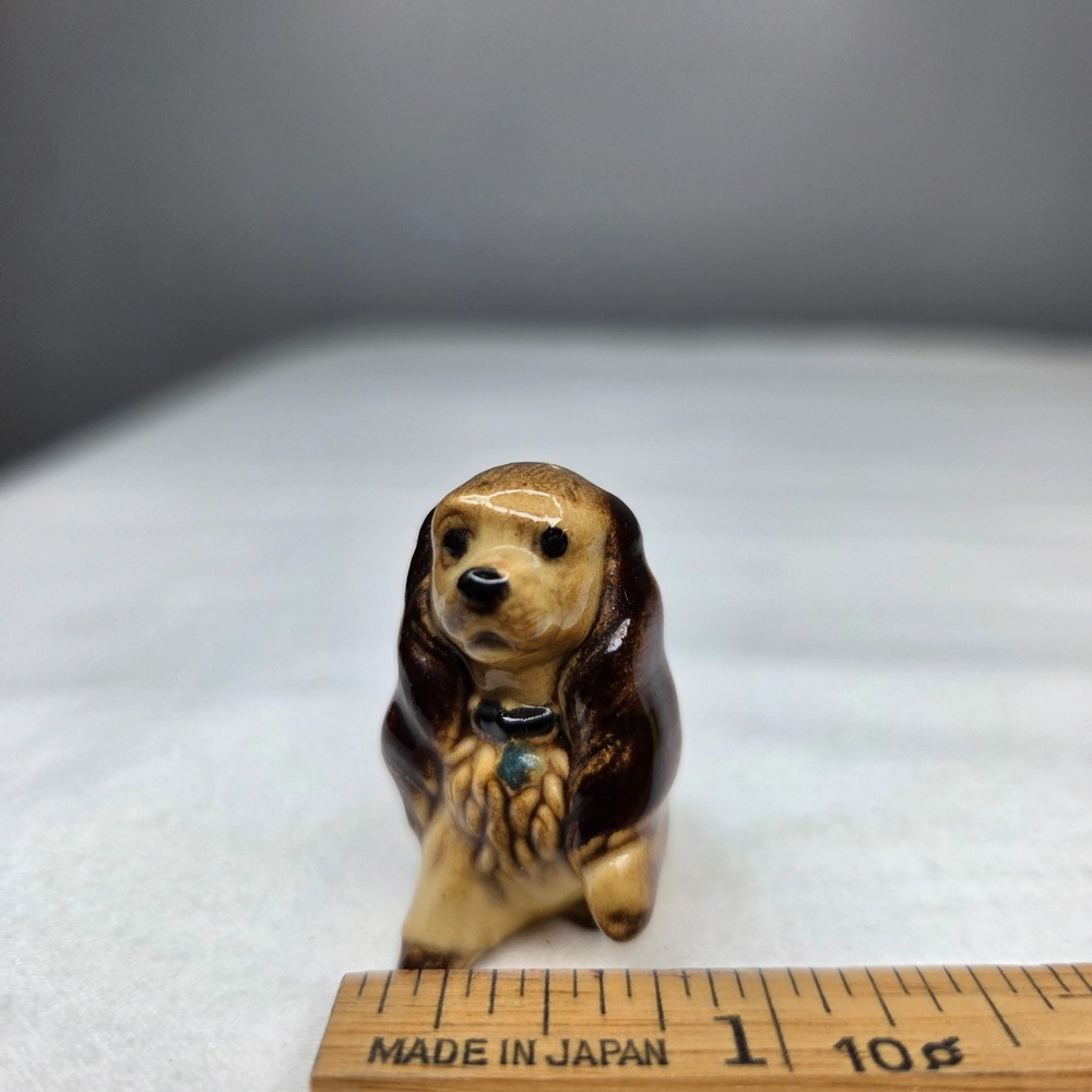 Vintage Miniature Ceramic Cocker Spaniel Dog Figurine Brown Glazed Japan 1.25in